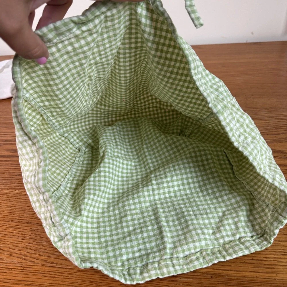 Green Gingham Checkered Cotton Drawstring Basket Liner Sage Cottagecore‎